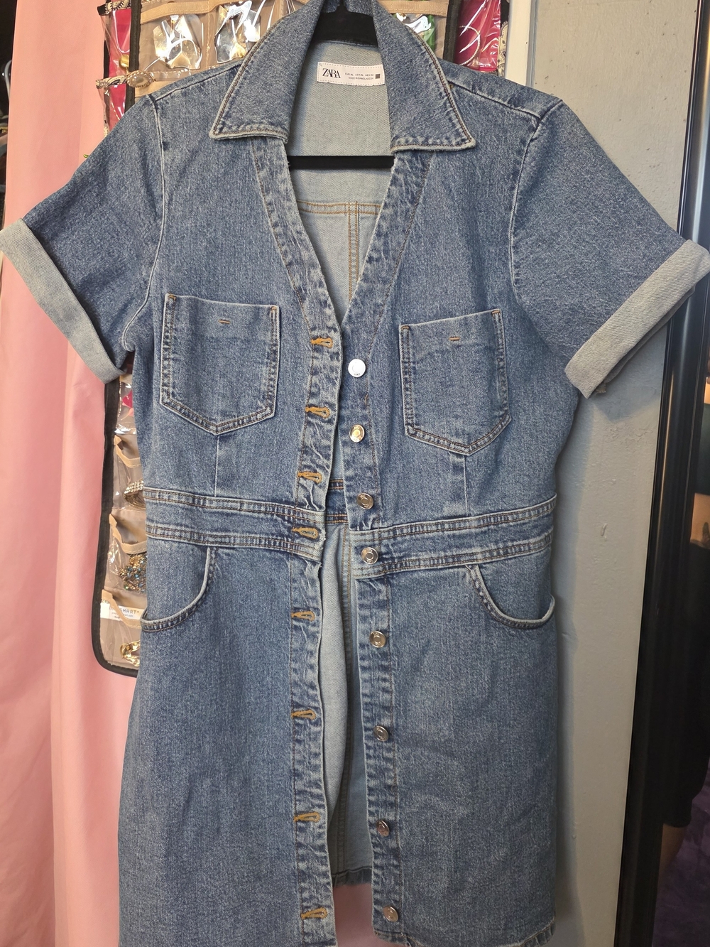Zara Blue Denim Button-Front Dress